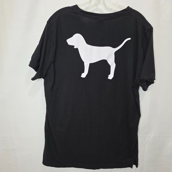 Victorias Secret Pink Black T Shirt White Dog Logo Pocket Womens L Short Sleeve - Picture 1 of 10